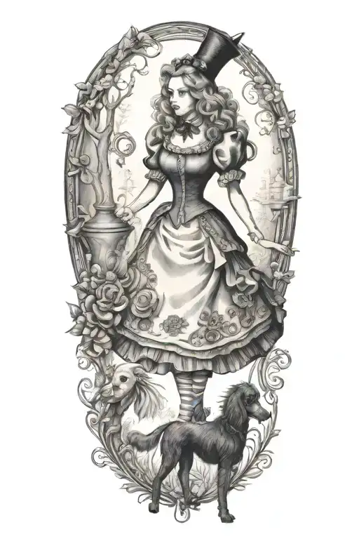 Alice In Wonderland Walking A Poodle