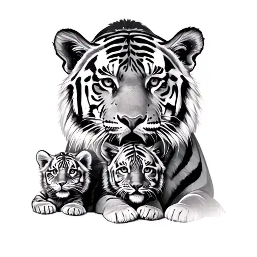 Tiger And 2 Cubs