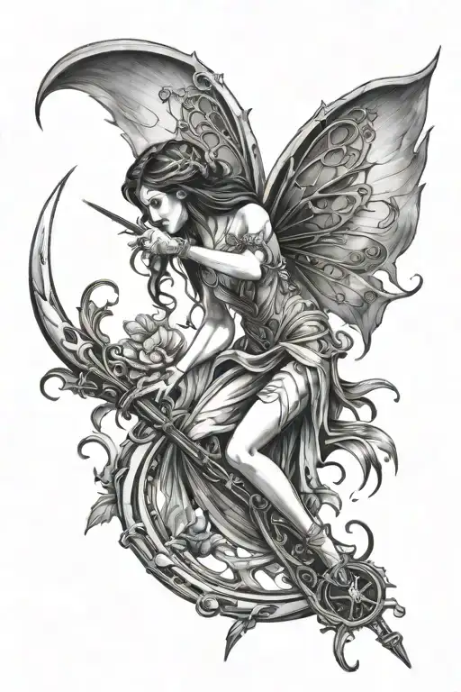 Side Profile Fairy Holding Scythe