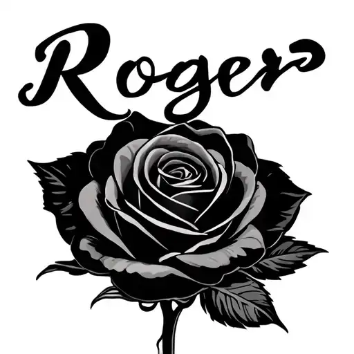 A All Black Rose But Turn The Stem Into A Cursive Style Wrote Name And The Name Is Roger