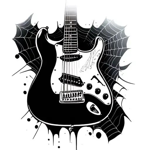 Can You Make A Photo Of A Guitar And The Stringers Are A Spider Web Tattoo And On The Shoulder Blade