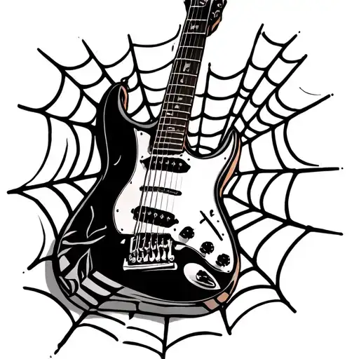A Guitar And The Stringers Are A Spider Web Design