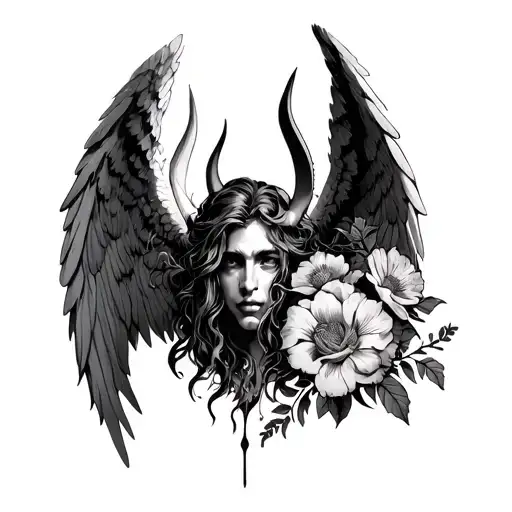 Angel Vs Demon With Flowers