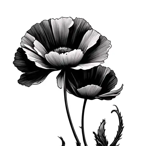 Small Fine Line Of Poppies Going In A Curved Line