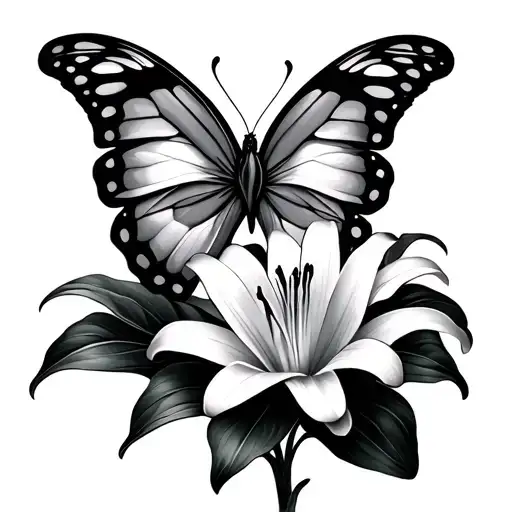 Butterfly And Lily Flower