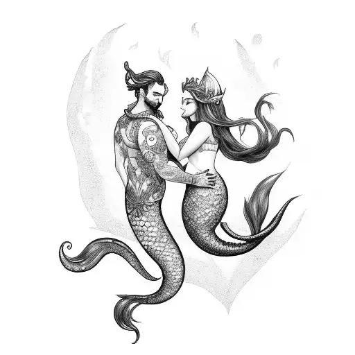 Merman And Mermaid In Love