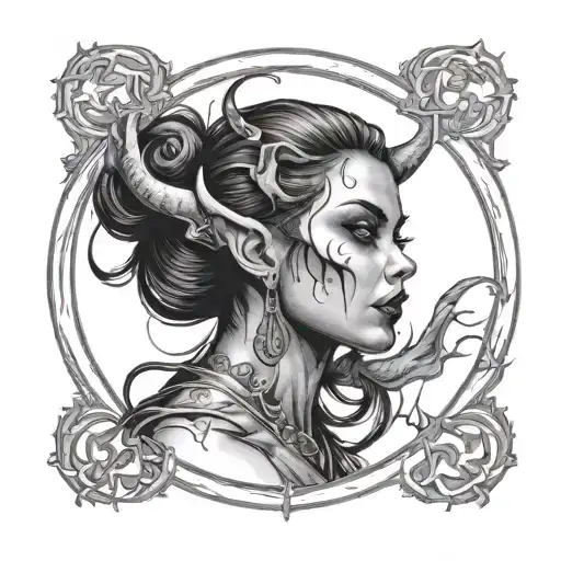 Demonic Girl Dressed In Circle Shape