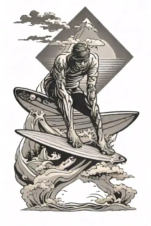 Beach Landscape In The Background With Surfer Lifting His Board