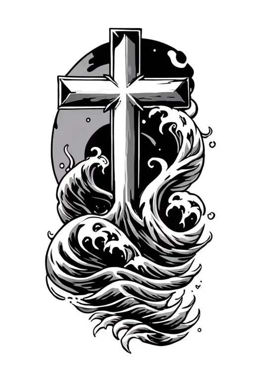 Cross And Aquarius Zodiac Sign Waves