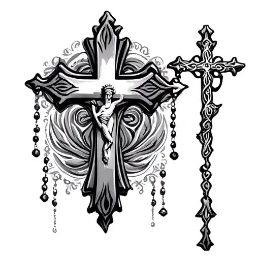 Cross With Rosary Beads