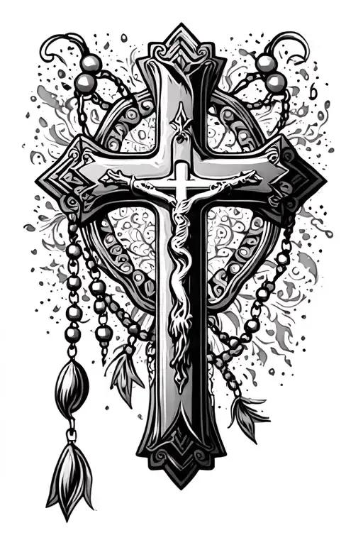 Cross With Rosary Beads