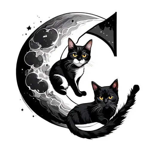The Letter C Incorporated With A Moon And A Cat