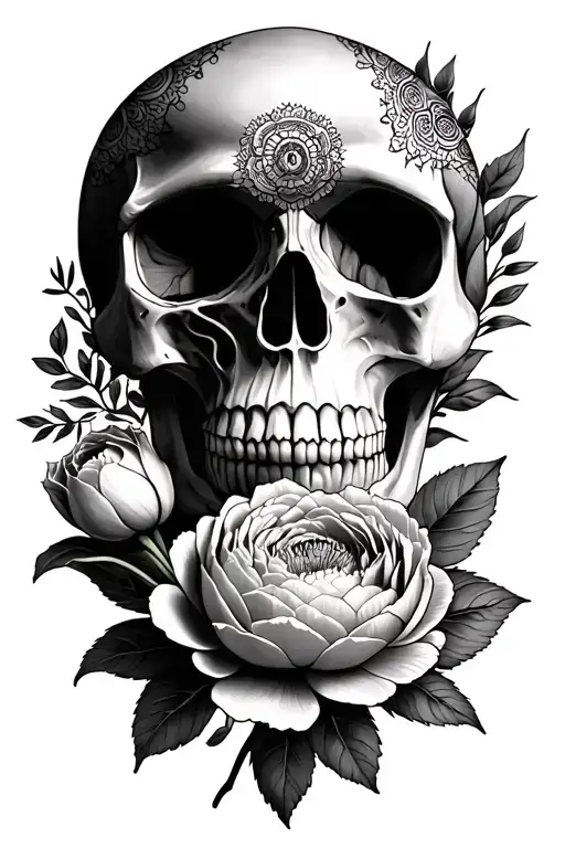 Peonies With Mandalas With A Skull