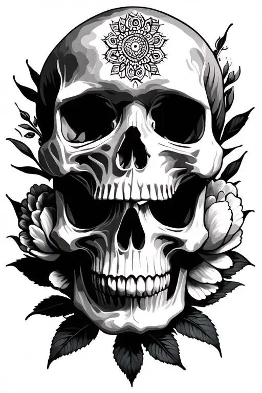 Peonies With Mandalas With A Skull