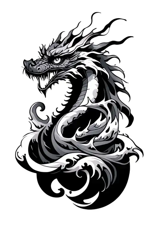 Waves And An Eye And Dragon Wrapped