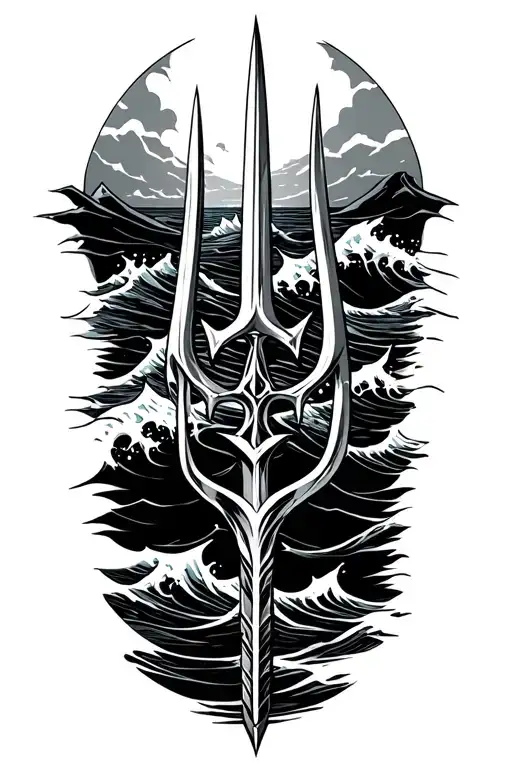 Trident With Waves Crashing In The Background