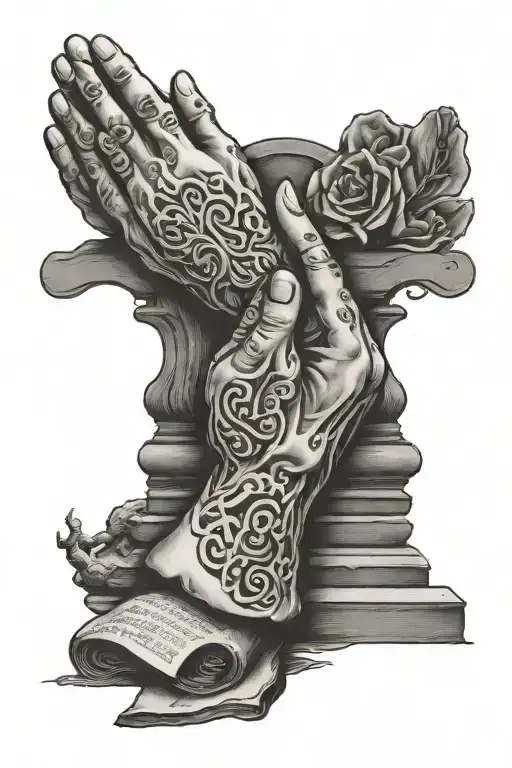 Praying Hands And Someone Walking Up On Stairs To Heaven With The Two Words Bone And Teeny Somewhere