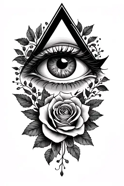 All Seeing Eye In A Triangle With Trail Of Roses And Stitch