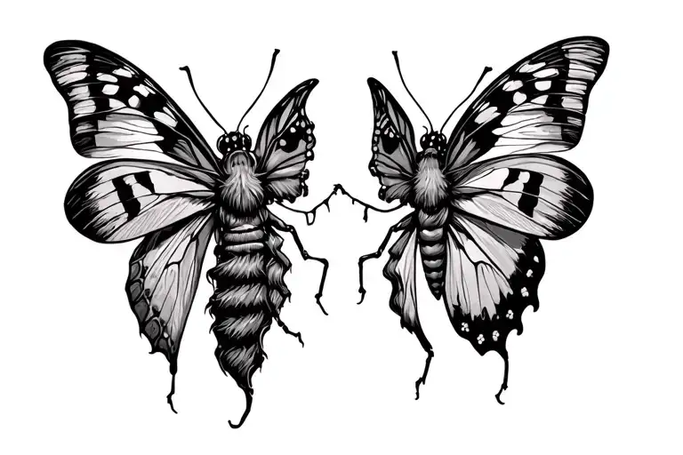 Moth And Butterfly One Above Each Knee Cap