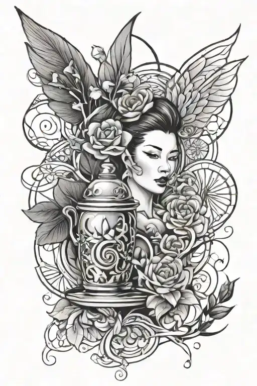 Tattoos Sleeve Idea Black Ink Cocktail Miology Personal Growth Realism Wisdom Japasense Inspired