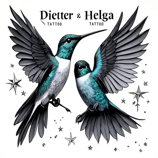 Humming Bird And Shooting Star With The Names Dieter And Helga Included