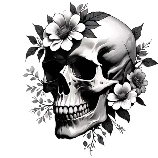 Skull Turn Into Flowers Intertwined