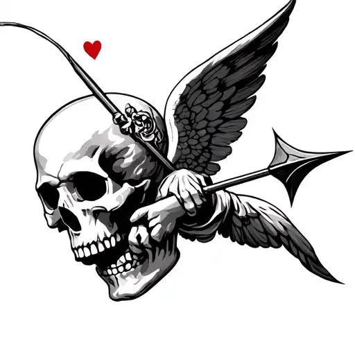 Cupid In Skull Shooting With Arc And Arrow