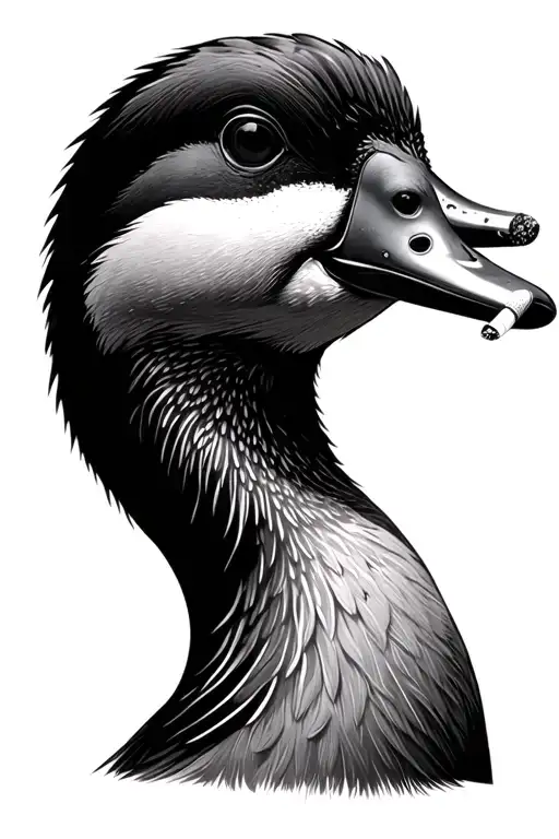 Head Shot Portrait Of A Duck Smoking A Cigarette