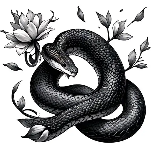 Snake With Flowers And Petals Falling