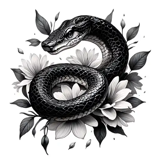 Snake With Flowers And Petals Falling