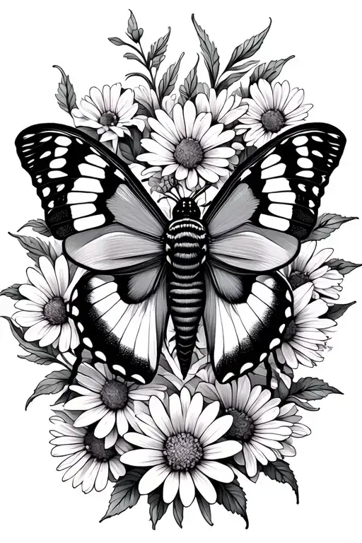 Virgo Moth Surrounded By Aster Flowers