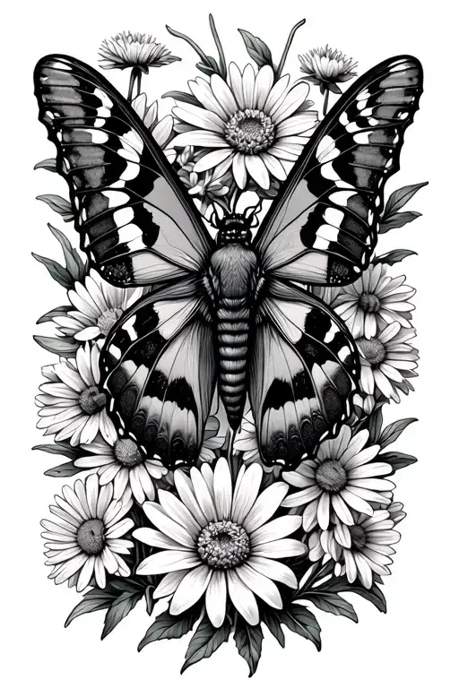 Virgo Moth Surrounded By Aster Flowers