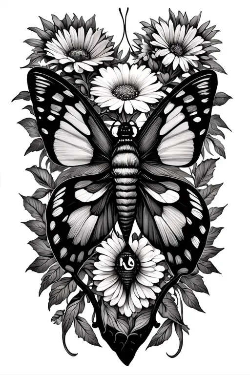 Moth With Virgo Symbol On It With Aster Flower Intertwined