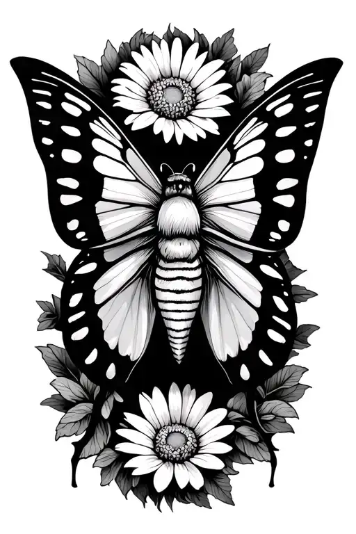 Moth With Virgo Symbol On It With Aster Flower Intertwined