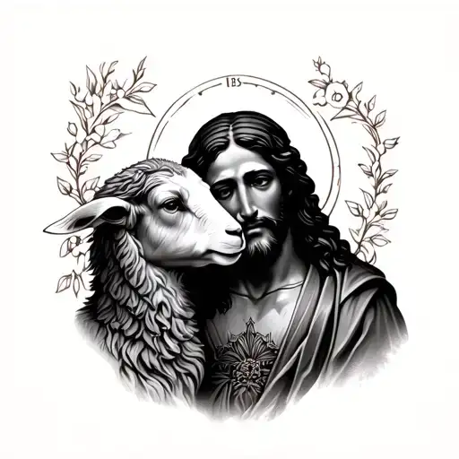 Jesus And Lamb Peacefully Coexisting
