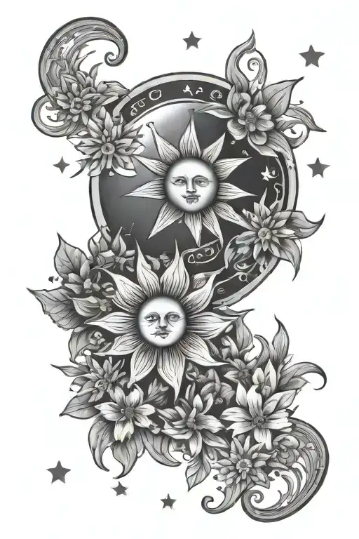 Sun Moon Stars Flowers