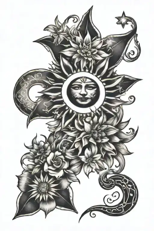 Sun Moon Stars Flowers