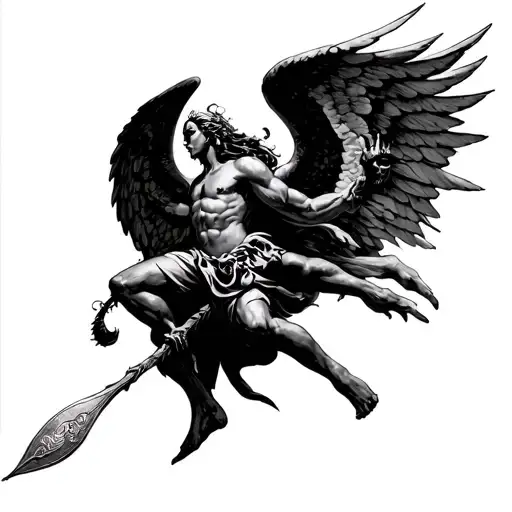 Angel Spearing Down Satan