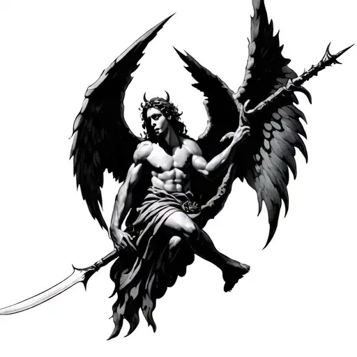 Angel Spearing Down Satan