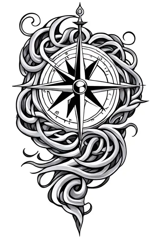Celtic Compass Rose With Waves Flowing
