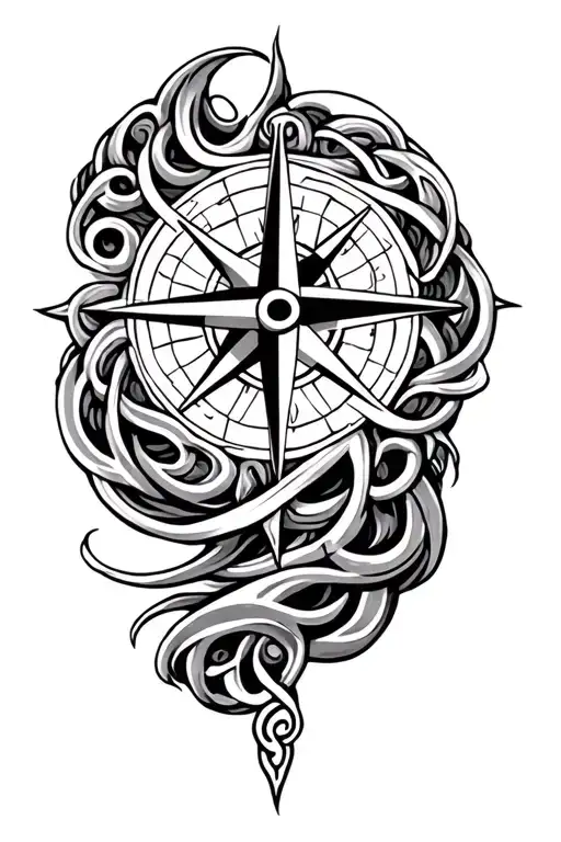 Celtic Compass Rose With Waves Flowing