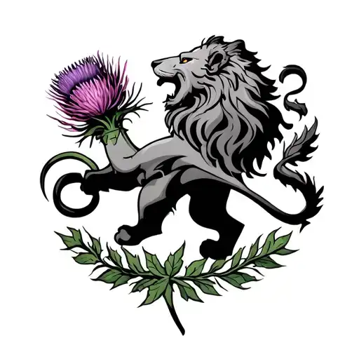 Lion Rampant With Thistle Intertwined