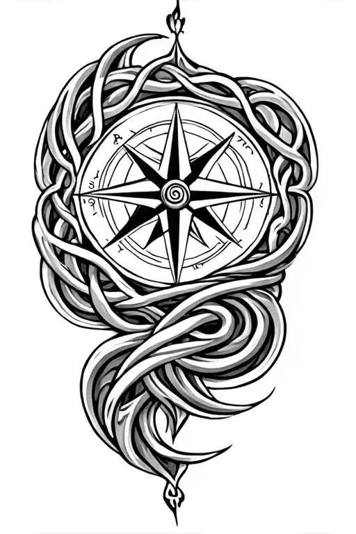 Celtic Compass Rose With Waves Flowing Lines