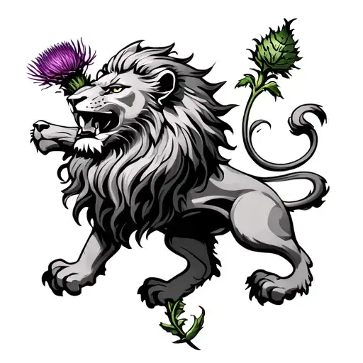 Lion Rampant With Thistle Tied Together