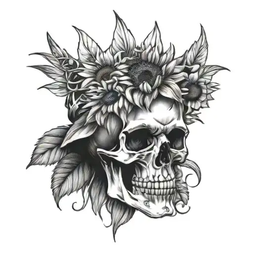 An Edgy Skull With Lash Extensions And A Sunflower Crown