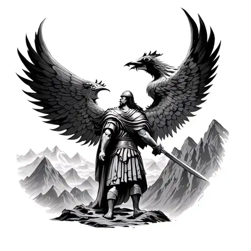 Roman Warrior Looking At Mountains Rising Phoenix