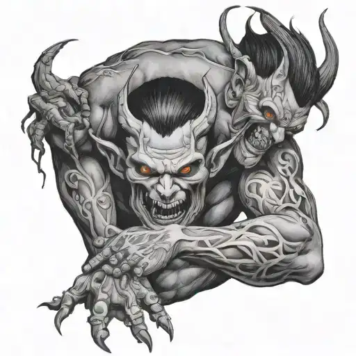 Man With His Dark Side Demon Trying To Get Out