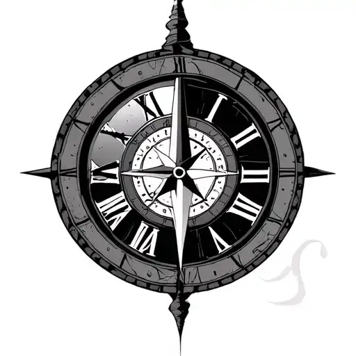 Half Compass Half Roman Numeral Clock Face