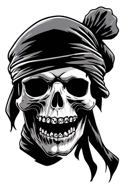 Ghost Pirate Skull Wearing Durag With Diamond Grill In Teeth