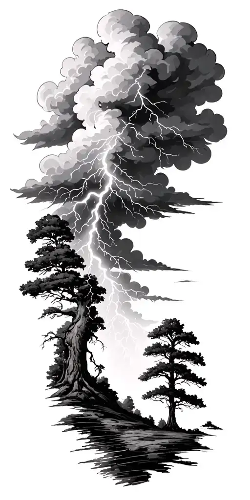 Storm Clouds Forming Lightning That Goes Into Trees And Landscapes